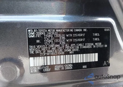 2025 Toyota Rav4 Xle z USA, uszkodzony, nr VIN 2T3P1RFV8SC510499